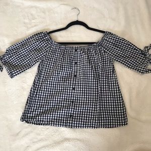 Checkered off the shoulder shirt
